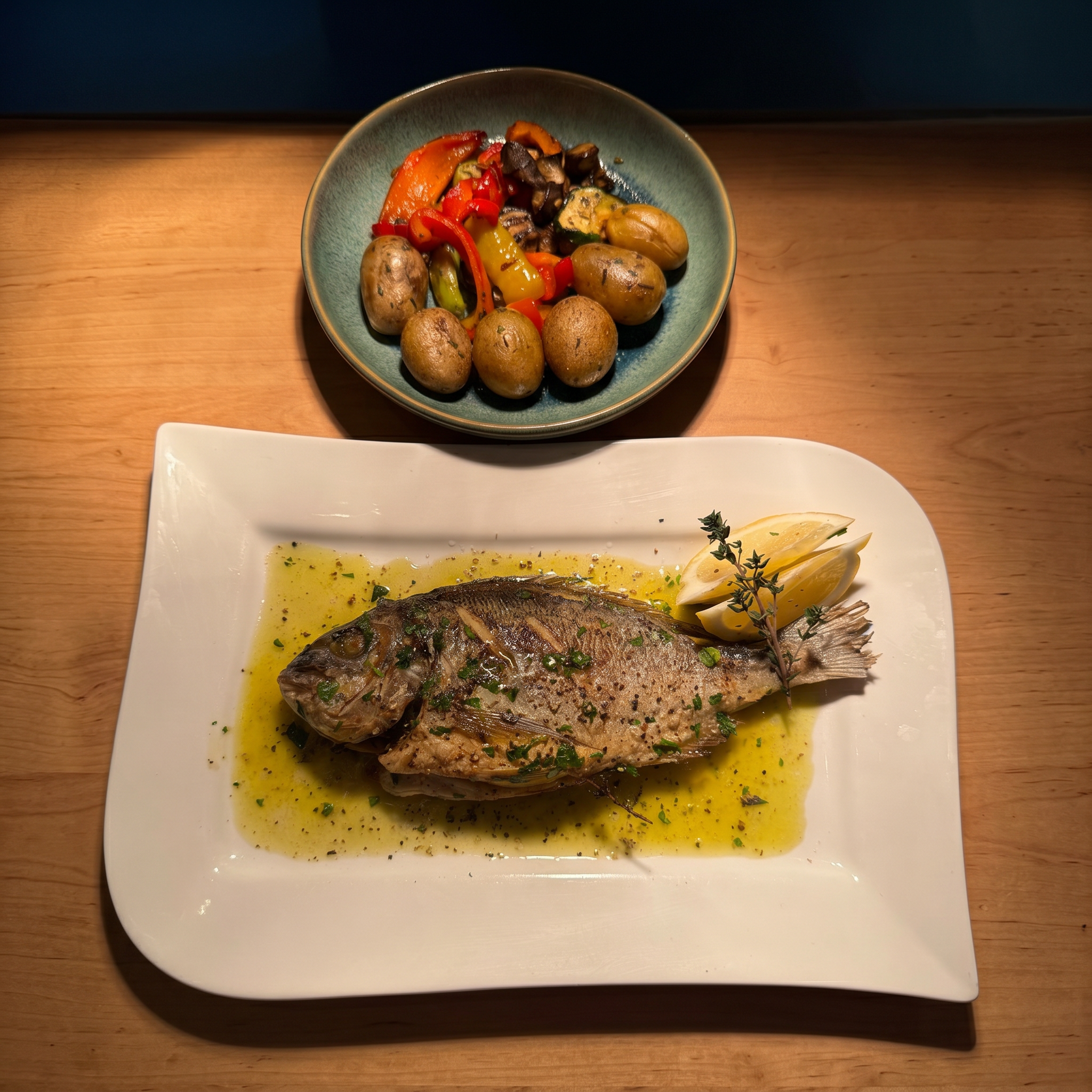 Ganze Dorade mit Ofengemüse